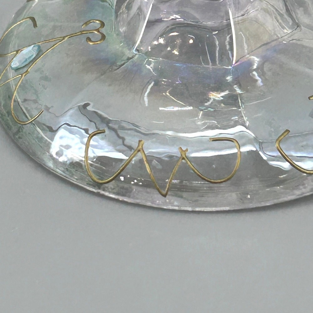 Iridescent Art Glass Candlestick Holders Hand Painted Gold Filigree Set of 2 - Picture 3 of 5